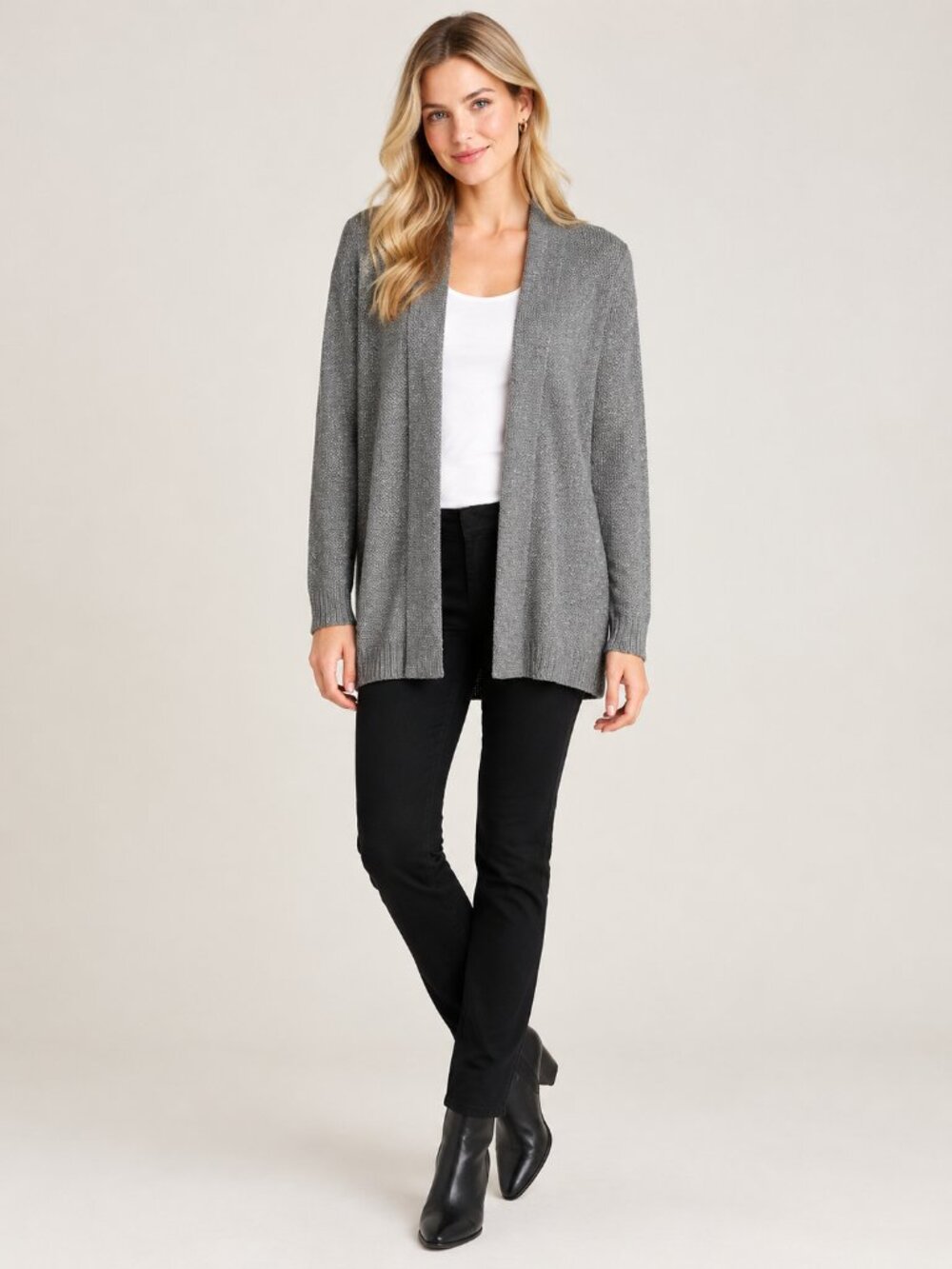 2/$30 Chico's Open-Front Cardigan Gray 8 #A6147